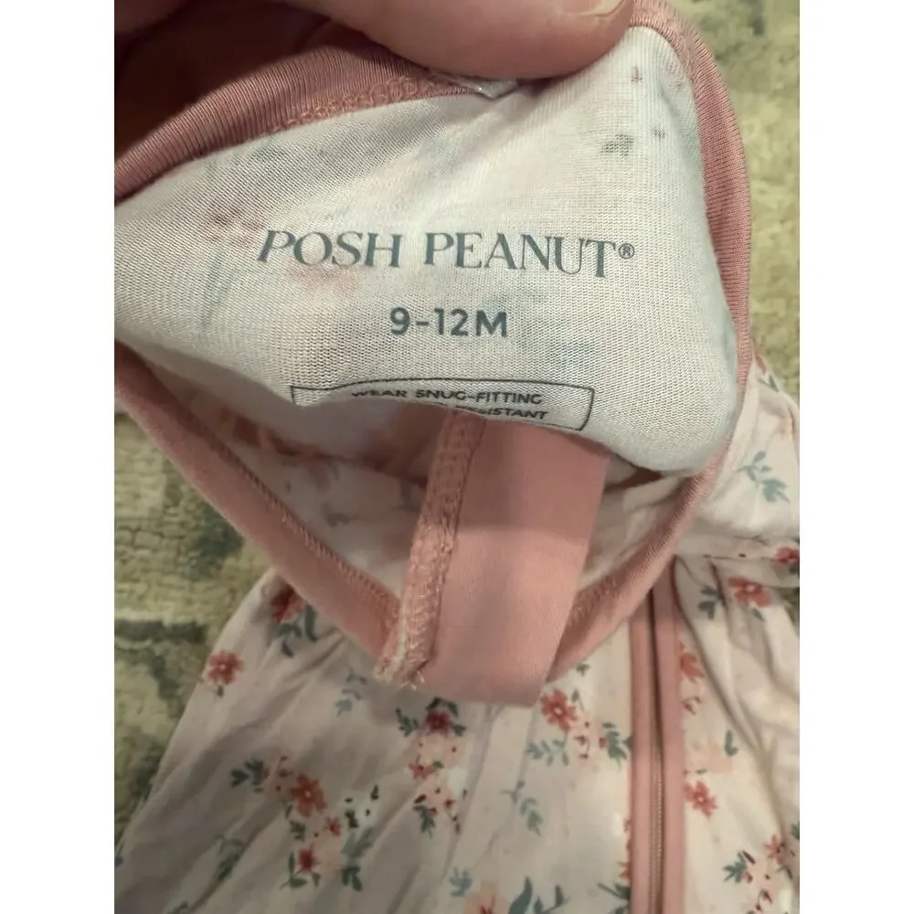 Posh Peanut Pink Floral Bamboo Foldover Feet Zipper Romper 9-12 Months NEW